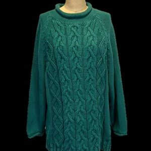 VINTAGE The Limited forest green cable knit sweater roll neck long tunic 80s 90s